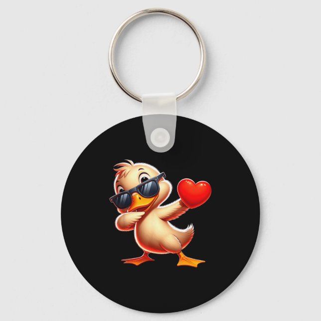 Cute Funny Cool Duck Dabbing Heart Valentines Day  Schlüsselanhänger (Vorderseite)