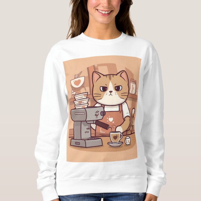 Cute Funny Cozy Barista Cat Sweatshirt (Vorderseite)