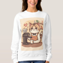 Cute Funny Cozy Barista Cat Sweatshirt