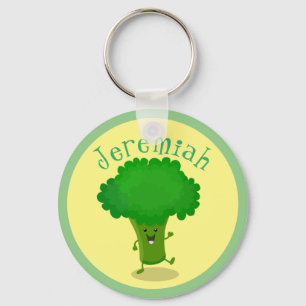 Cute funny dancing broccoli cartoon illustration schlüsselanhänger