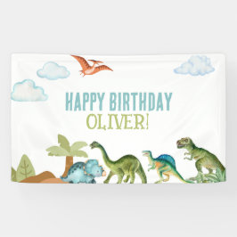 Cute Funny Dinosaur Happy Birthday Sign Banners Banner