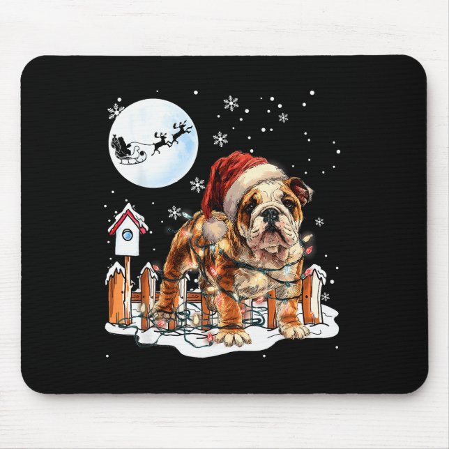 Cute Funny English Bulldog Christmas Lights Santa  Mousepad (Vorne)