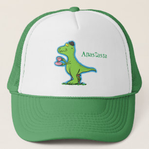 Cute funny green t rex dinosaur cartoon truckerkappe