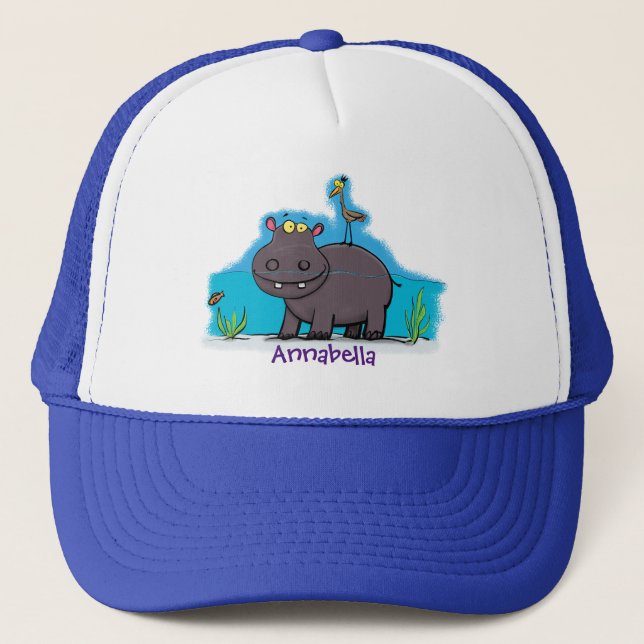 Cute funny hippopotamus with bird cartoon truckerkappe (Vorderseite)