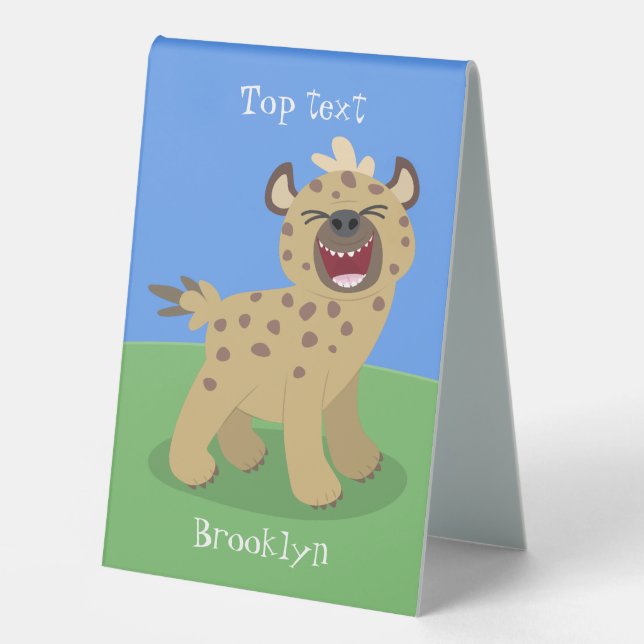 Cute funny hyena laughing cartoon illustration tischaufsteller  (Vorderseite)