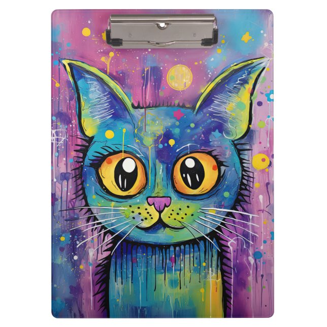 Cute Funny Kitty Cat Mixed Media Animal Pet Klemmbrett (Vorderseite)