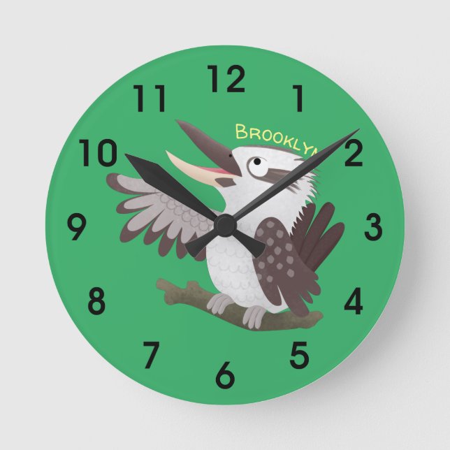 Cute funny laughing kookaburra cartoon runde wanduhr (Vorderseite)