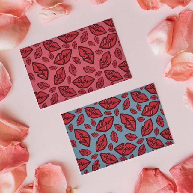 Cute Funny Lips Motif Blue Arrière - plan Carte po (Créateur téléchargé)