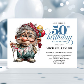 Cute Funny Man 50th Birthday Cartoon Humor Style  Einladung