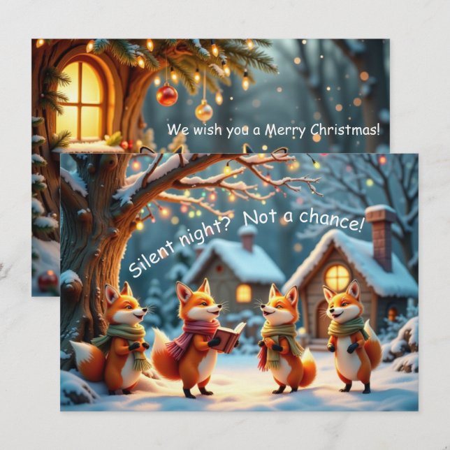 Cute Funny No Silent Night Foxes Christmas Card Karte (Vorne/Hinten)