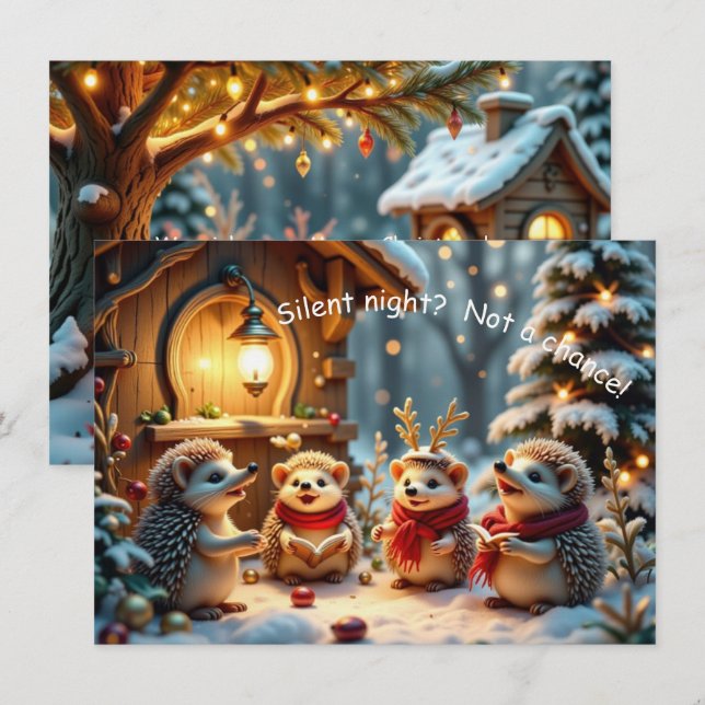 Cute Funny No Silent Night Hedgehog Christmas Card Karte (Vorne/Hinten)