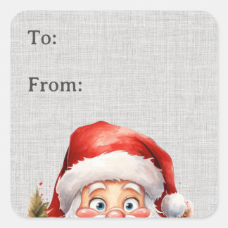 Cute Funny Peeking Père Noël Étiquette cadeau
