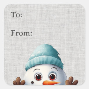 Cute Funny Peeking Snowman Étiquette cadeau