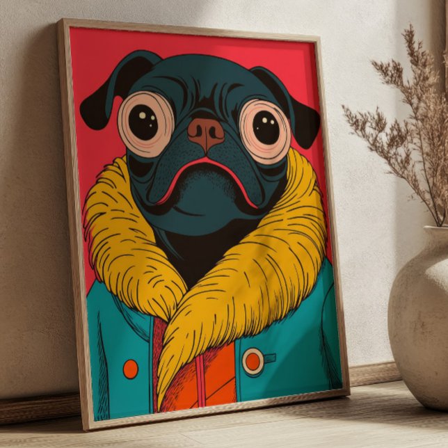 Cute Funny Pug Illustration Funky Dog Poster (Von Creator hochgeladen)
