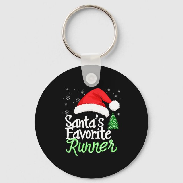 Cute Funny Santa's Favorite Runner Christmas Run H Schlüsselanhänger (Vorderseite)