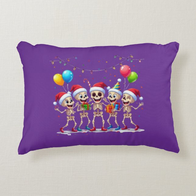 Cute Funny Skeletons Christmas & New Year Celebrat Dekokissen (Vorderseite)
