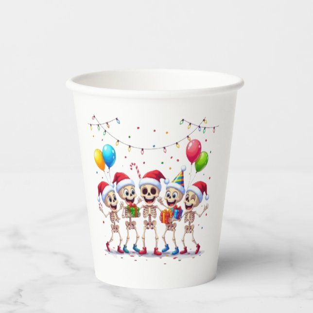 Cute Funny Skeletons Christmas & New Year Celebrat Pappbecher (Vorderseite)