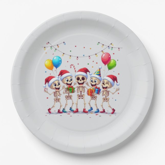 Cute Funny Skeletons Christmas & New Year Celebrat Pappteller (Vorderseite)