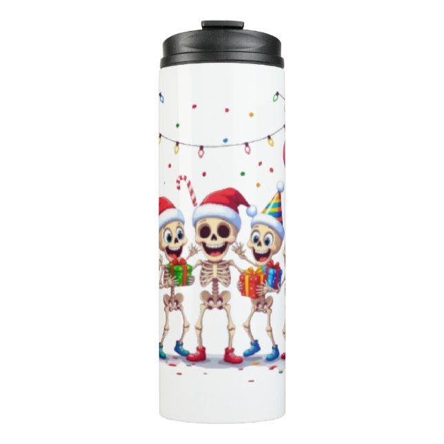 Cute Funny Skeletons Christmas & New Year Celebrat Thermosbecher (Vorderseite)