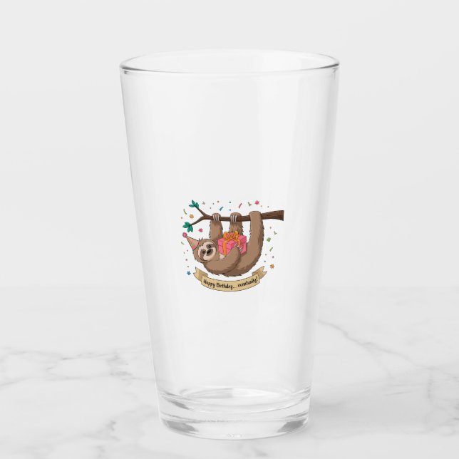 Cute Funny Sloth Happy Birthday Glas (Vorderseite)