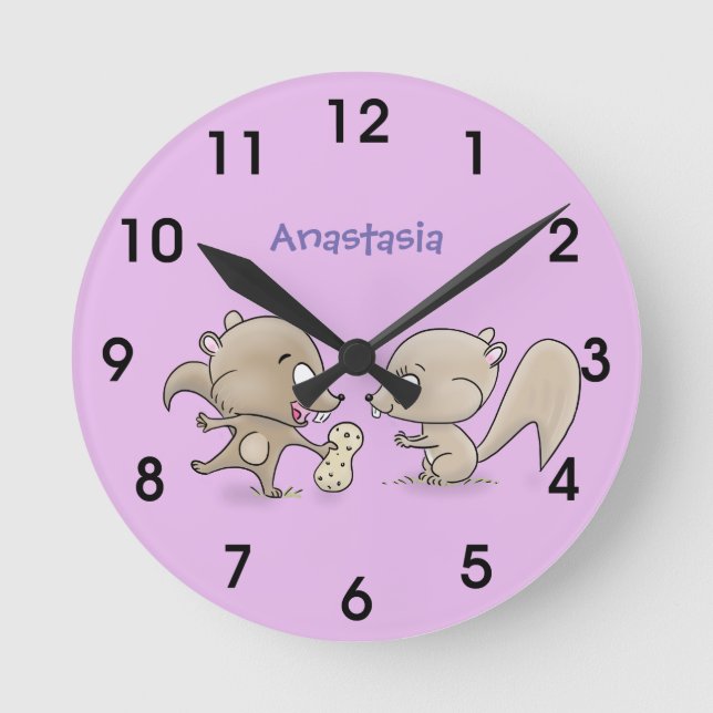 Cute funny squirrels cartoon illustration runde wanduhr (Vorderseite)
