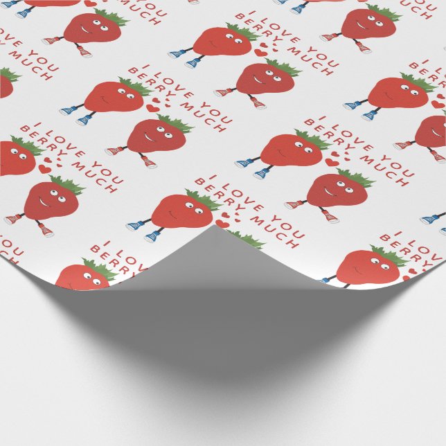 Cute Funny Strawberries In Love Geschenkpapier (Ecke)
