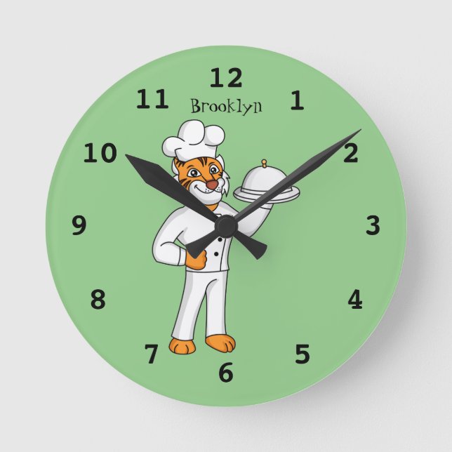 Cute funny tiger chef cartoon illustration  runde wanduhr (Vorderseite)
