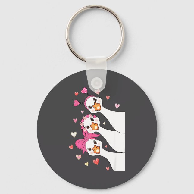 Cute Funny Valentine Silly Gooses Heart Love Match Schlüsselanhänger (Vorderseite)