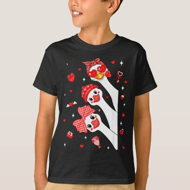 Cute Funny Valentine Silly Gooses Heart Love Match T-Shirt (Vorderseite)