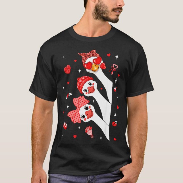 Cute Funny Valentine Silly Gooses Heart Love Match T-Shirt (Vorderseite)