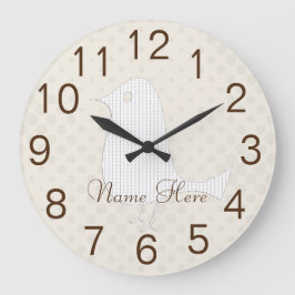 Cute Funny White Bird  Kids Add Name Wall  Clock Große Wanduhr