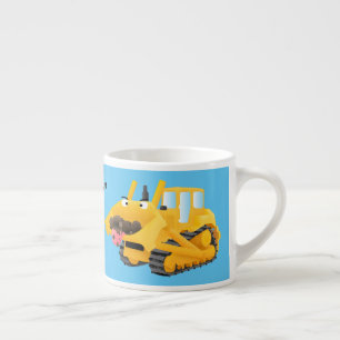 Cute funny yellow bulldozer cartoon character  espressotasse