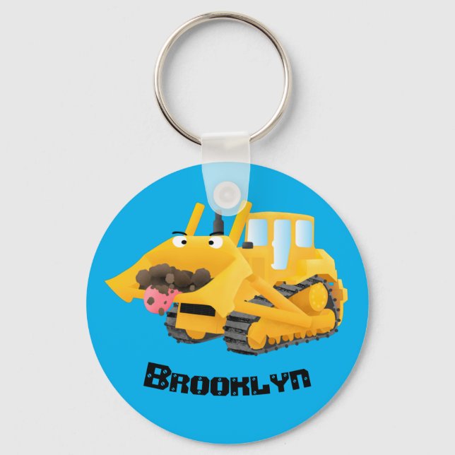 Cute funny yellow bulldozer cartoon character schlüsselanhänger (Vorderseite)