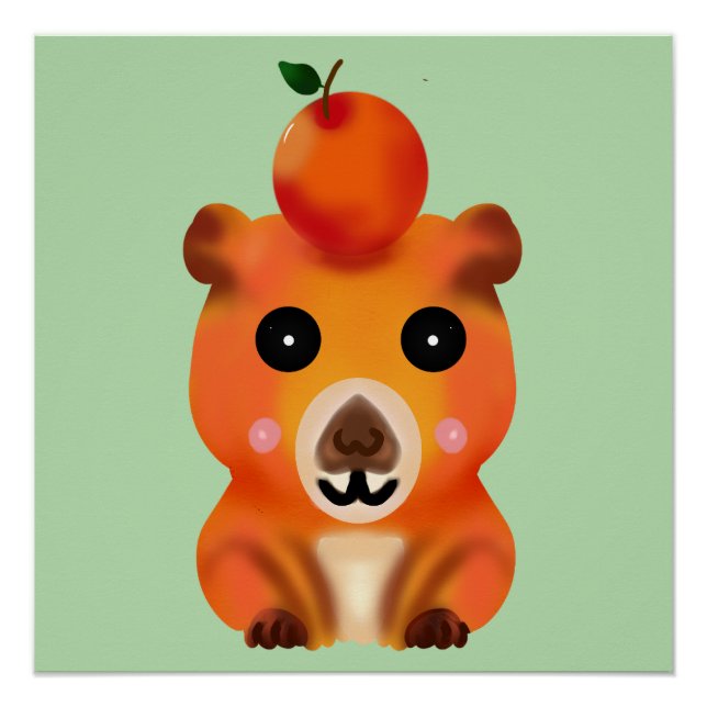 Cute Fuzzy Capybara mit Orange | Kawaii Tier Ar Poster (Vorderseite)