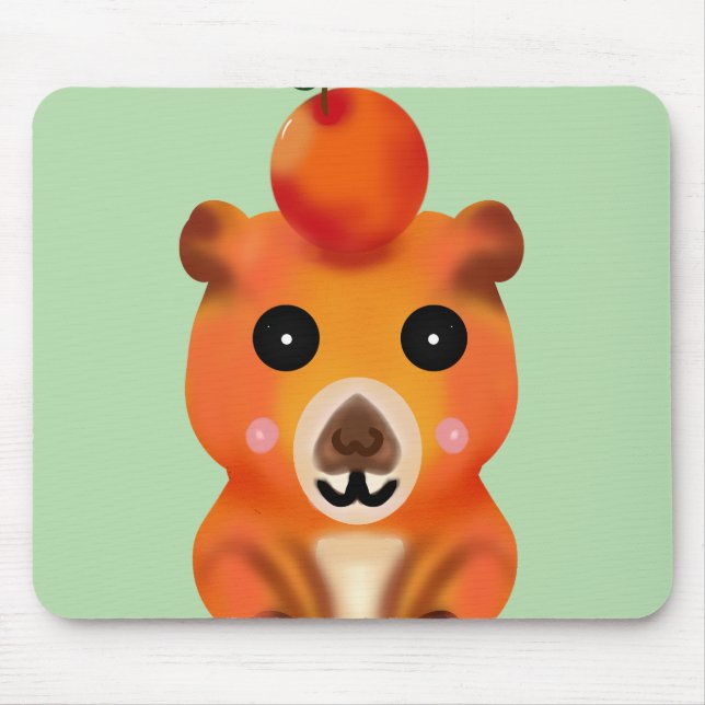 Cute Fuzzy Capybara with Orange | Kawaii Animal Ar Mousepad (Vorne)