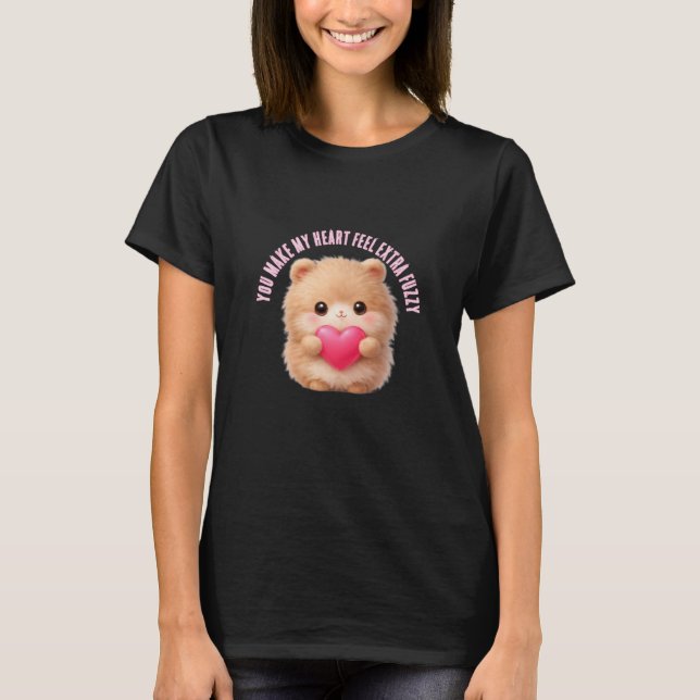 Cute Fuzzy Valentine Character Holding Heart  T-Shirt (Vorderseite)
