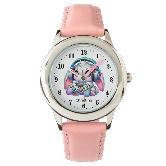 Cute gamer bunny add name                  armbanduhr (Vorderseite)