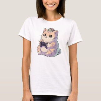 Cute Gamer Cat with Turtle Kawaii Gaming Kitty T-Shirt