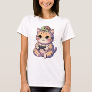 Cute Gamer Cat with Turtle Kawaii Gaming Kitty T-Shirt