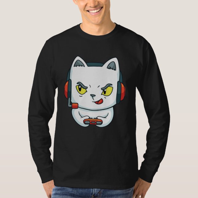 Cute Gaming Cat Video Game T-Shirt (Vorderseite)