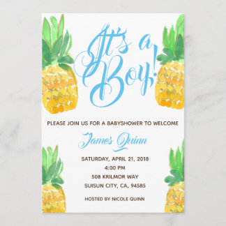 Cute garçon ananas baby shower tropical invitation