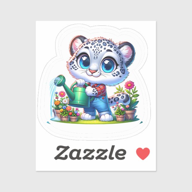 Cute Gardening Snow Leopard Stickers (Feuille)
