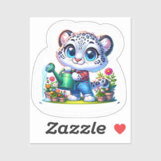 Cute Gardening Snow Leopard Stickers Aufkleber