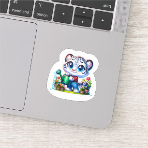 Cute Gardening Snow Leopard Stickers Aufkleber