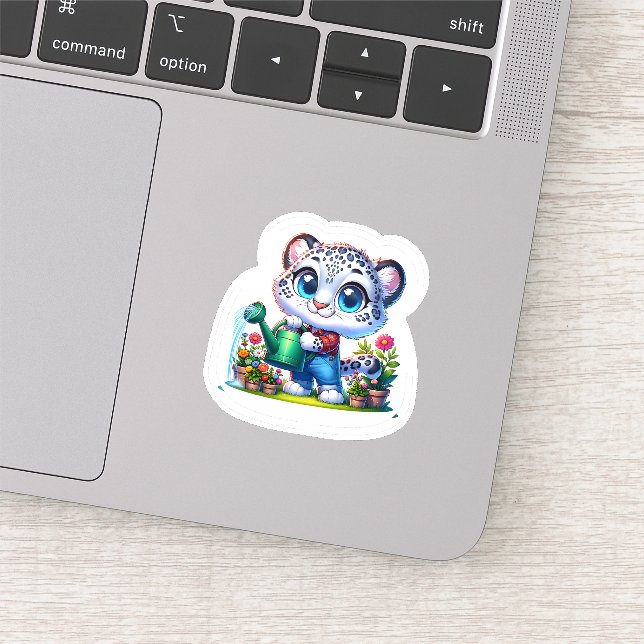 Cute Gardening Snow Leopard Stickers Aufkleber (Ausschnitt)