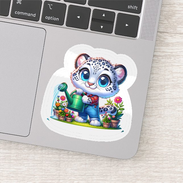 Cute Gardening Snow Leopard Stickers Aufkleber (Detail)