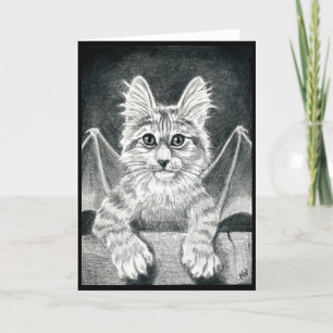 Cute Gargoyle Chat noir blanc Carte Halloween