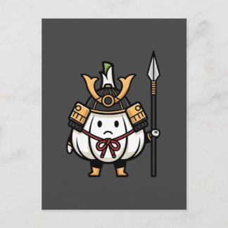 Cute Garlic Samurai Castle Guard Yari Illustration Postkarte