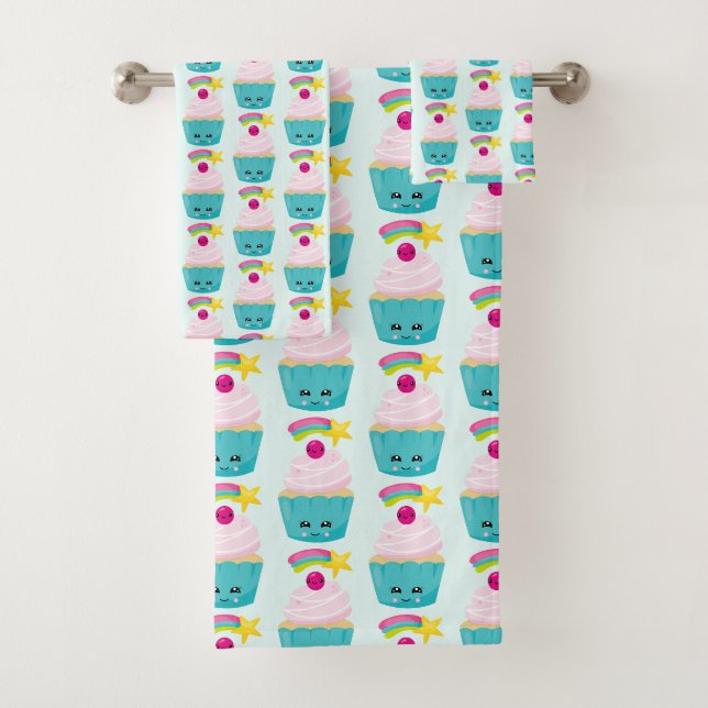 Cute gâteau bleu avec Motif de visage Kawaii (En situation)