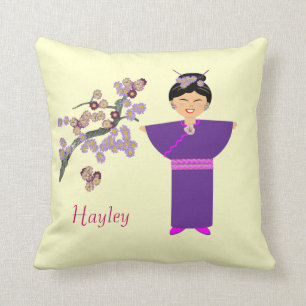 Cute Geisha Girl Blossom Coussin personnalisé